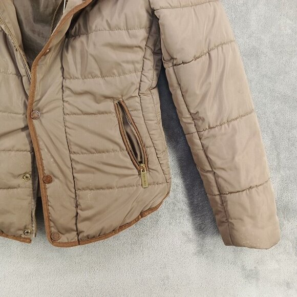 TWO WAY Puffer Jacket Full Zip Size S (4-6) Hidden Hoodie Collared Zip Pockets - Picture 4 of 16